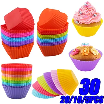 5/10/20/30pcs/lot Silicone Cake Mold Round Heart Shape Muffin Cupcake Baking Molds Home Kitchen Bakeware Resistant and Soft 1