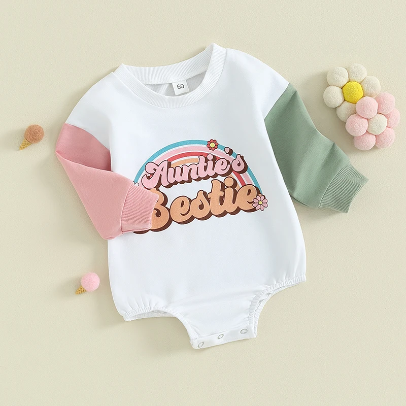 

Baby Girl Boy Sweatshirt Romper Aunties Little Bestie Long Sleeve Bubble Romper Outfit