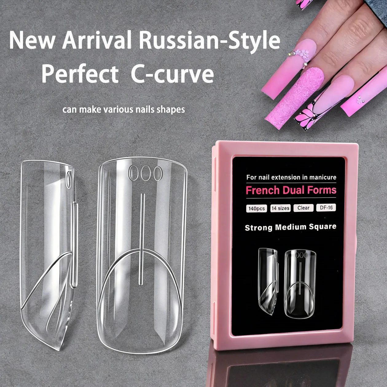 140개 네일 듀얼 폼 프렌치 라인 퀵 익스텐션 아크릴 네일 팁 몰드 재사용 가능 프렌치 매니큐어 도구 14 사이즈