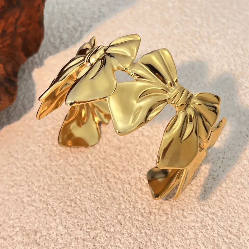 Exquisite Butterfly Knot Splicing Bracelet Opening Rust Proof Waterproof Big Bowknot Bangles Versatile Temperament Girls Jewelry