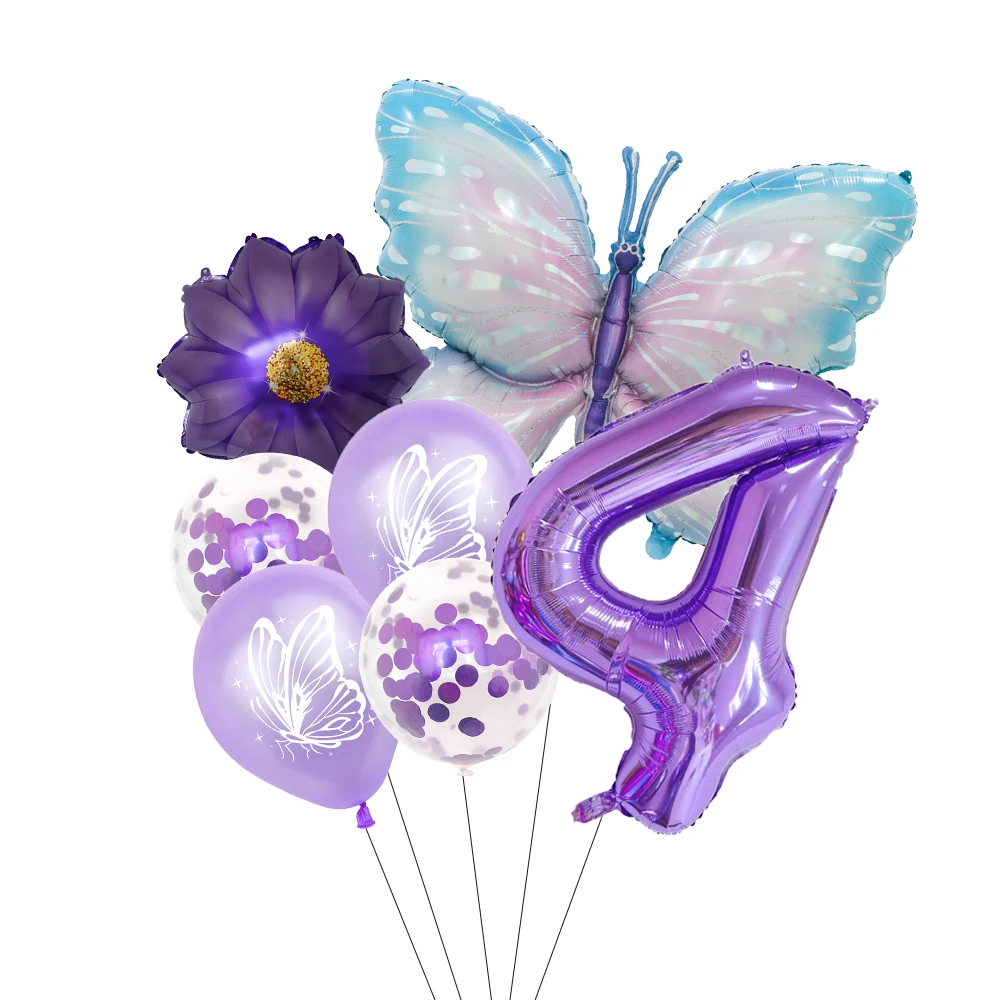 Butterfly Sunflower Celebration Balloon Set - Pink & Blue 7-Piece Party Decor Collection