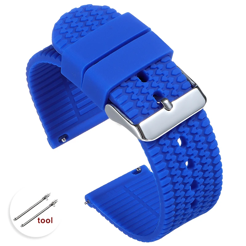 Breathable Waterproof Silicone Watch Band - Durable Perforated Rubber Strap Replacement Bracelet