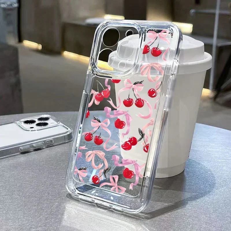 Creative Cartoon Cherry Bow Pattern Phone Case, Cute and Stylish Cover