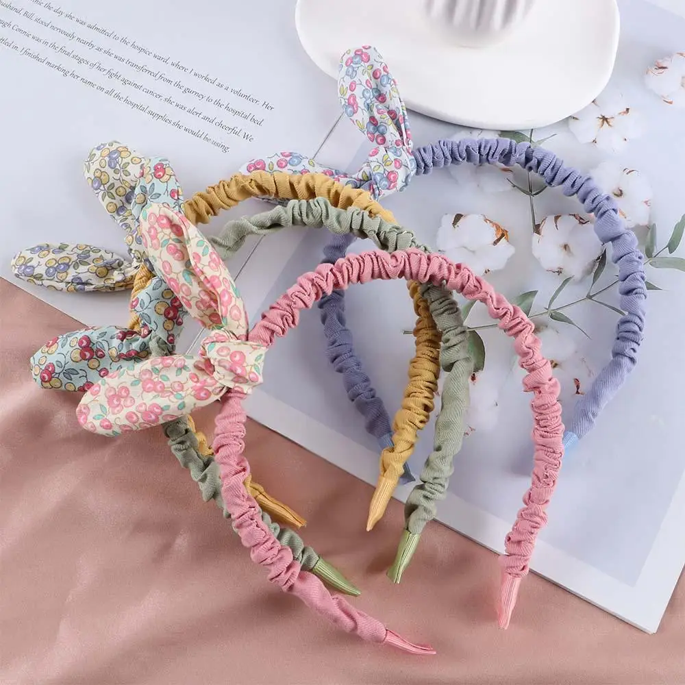 

Lovely Cloth Girls Rabbit Ears Hair Hoops Hair Accessories Flowers Printed Hairband Bowknot Headband