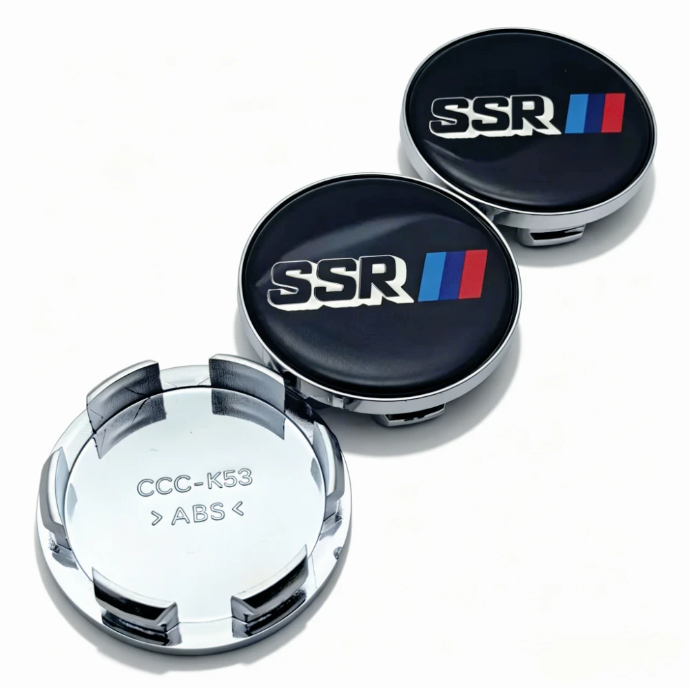 4개 SSR 로고 배지 에폭시 레진 엠블럼 자동차 휠 센터 캡 허브 캡 53MM 클립 48MM 휠 림 허브캡 먼지 커버 자동차 액세서리