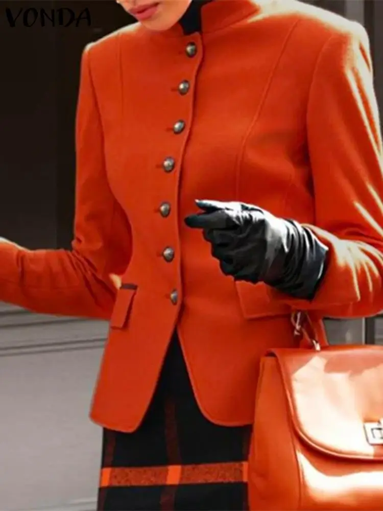 Casual Solid Color Coats 2023 VONDA Women Autumn Long Sleeve Blazer Fashion O-Neck Outwears Winter Office Elegant Suits Baggy