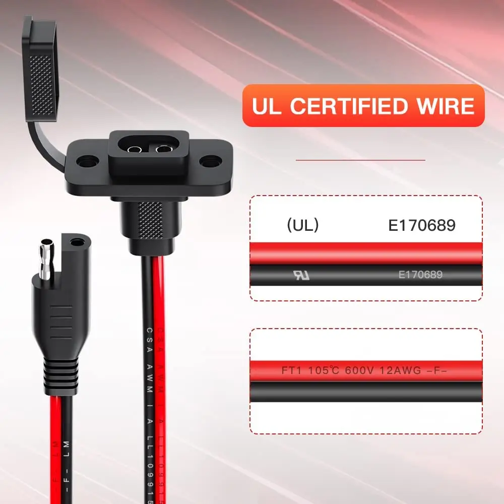 SAE Connector Cable SAE Quick Connector Harness SAE Adapter Male Plug to Female Socket Cable 1FT 12AWG Extension Cord
