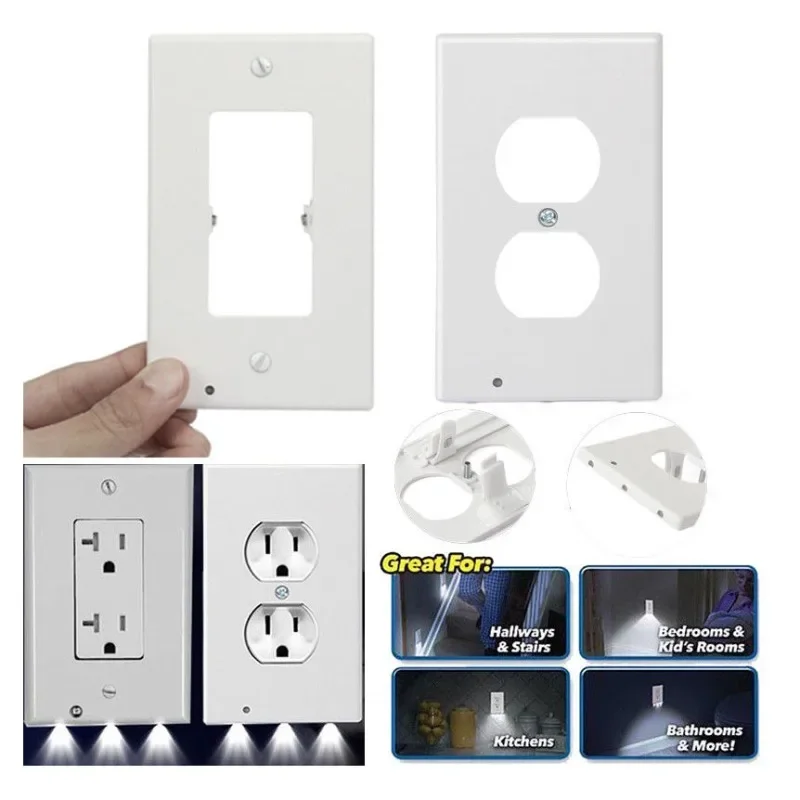 Duplex Electrical Outlet Modern Plugboard Plug-In Electrical Receptacle Wall Plate With LED Night Lights-Auto On/Off Sensor wall touch switch socket pixel style switch board