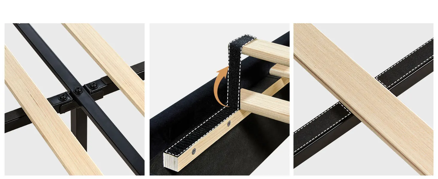 Description Picture 6 of itemKing Bed Frame with 58" Tall Headboard, with Silver Plating Trim, No Box Spring Needed, Velvet Upholstered Bed Frame