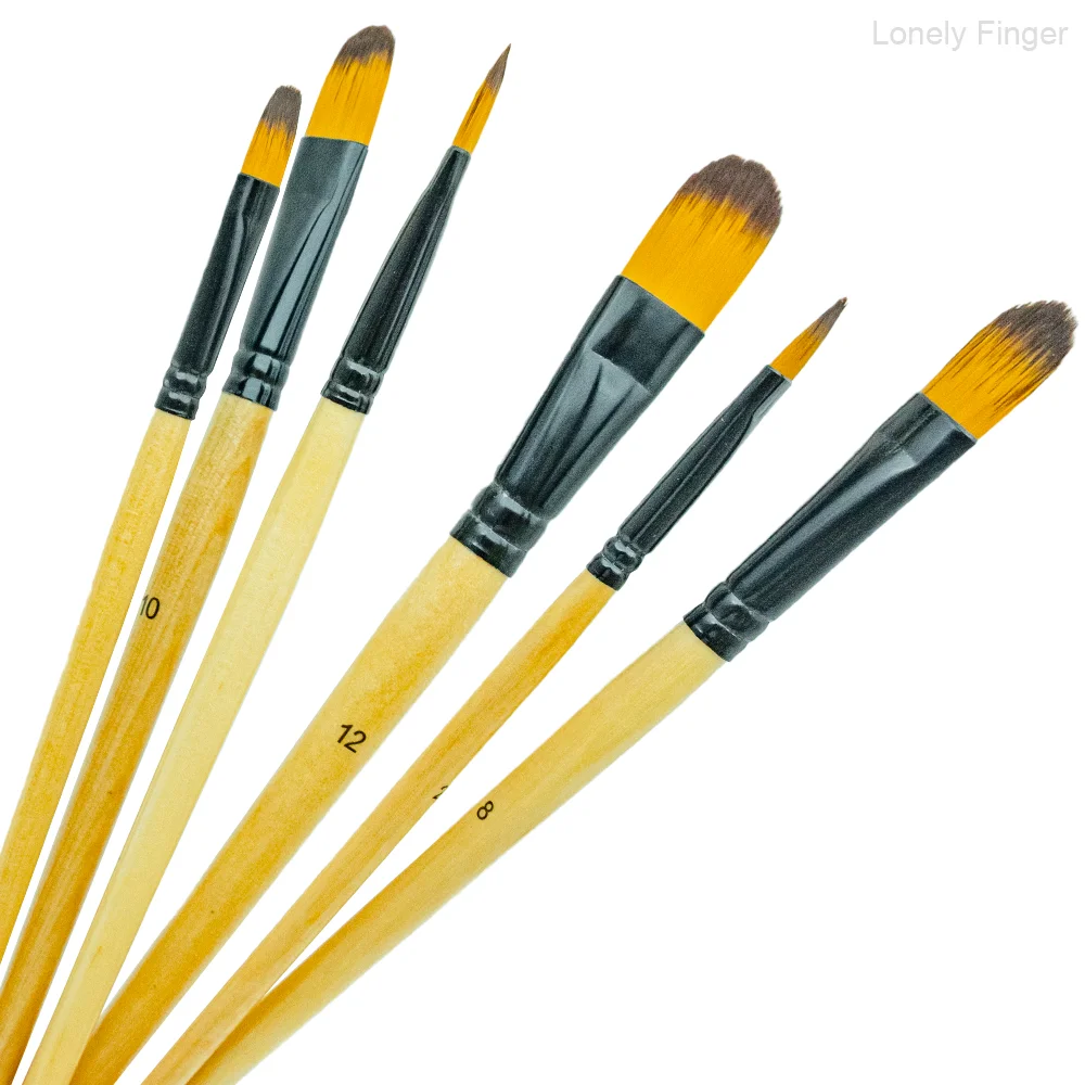 아티스트 필버트 페인트 브러쉬 세트, 6개입 전문가용 페인팅 키트, 손잡이가 있는 부드러운 나일론 헤어 필버트 브러쉬, 아크릴 오일용