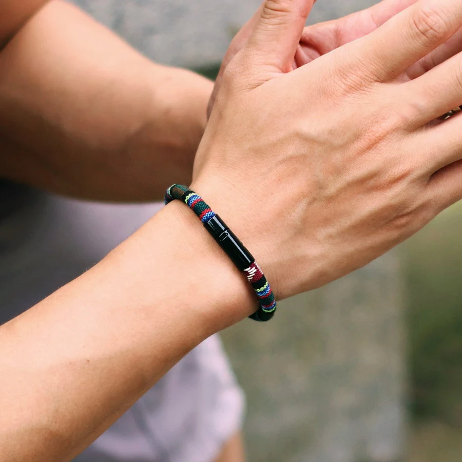 Men Bohemian Rope Bracelet Double Buckle 6mm Fabric Surfing Casual