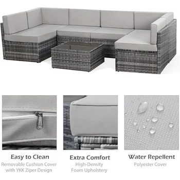 7-piece patio furniture set modular wicker outdoor sectional sofa PE rattan outdoor set with pillowtop cushions and coffee table 5