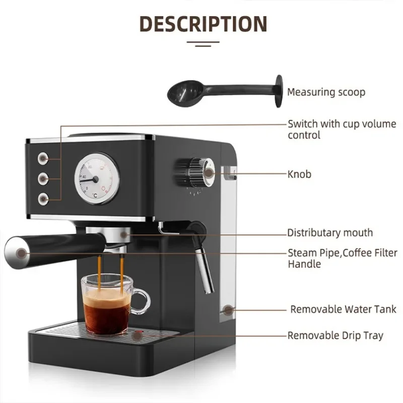 Italian Semi-automatic Pressure Coffee Machine Small Household Espresso Machine Steam Milk Frothing Machine Portable Cafetera 3