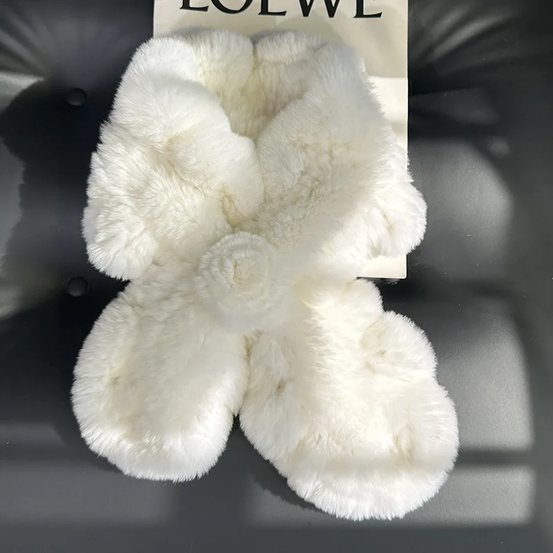 Doppelseitig gestrickter echter Rex-Kaninchenfell-Schal für Damen, handgefertigt, gerüscht, für den Winter, warm, modisch, flauschiger Wickel – Detail 18