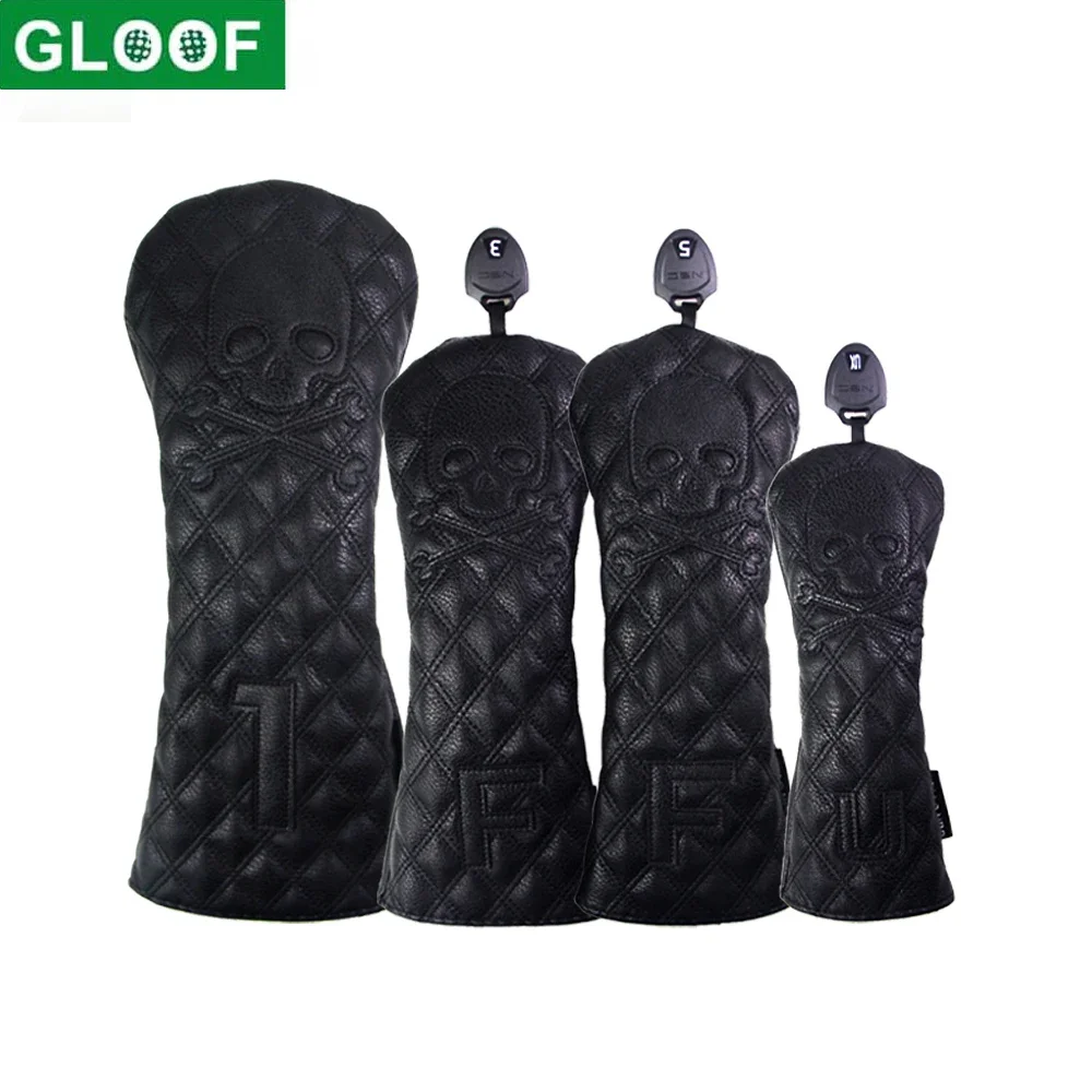 GLOOF Golf Club Head Covers Skull Skeleton Leather cover set Fits Driver Fairway Wood Hybrid