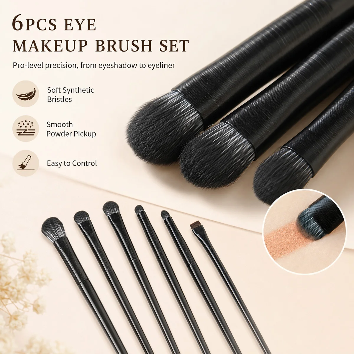 Set di 6 Pennelli per il Trucco degli Occhi: Pennello Professionale Morbido per Ombretto e Contouring, Pennelli Piccoli per il Trucco Dettagliato degli Occhi, Pennello per il Viso - immagine 2