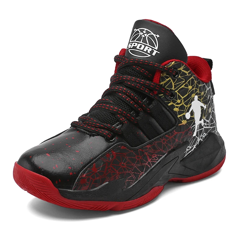 Leather Kids Basketball Shoes Boys Sneakers Thick Sole Anti Slipper Children Sports Shoes Outdoor Child Training Athletic Shoes
