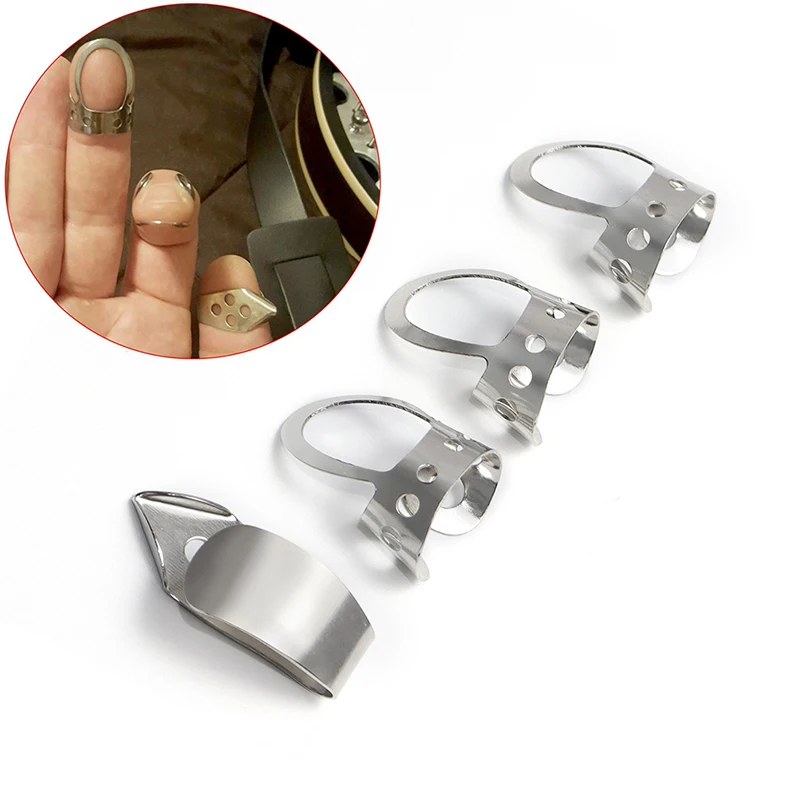 4Pcs Metal Thumb Finger Guitar Picks Stainless Steel Guitar Picks for Acoustic Banjo Ukulele