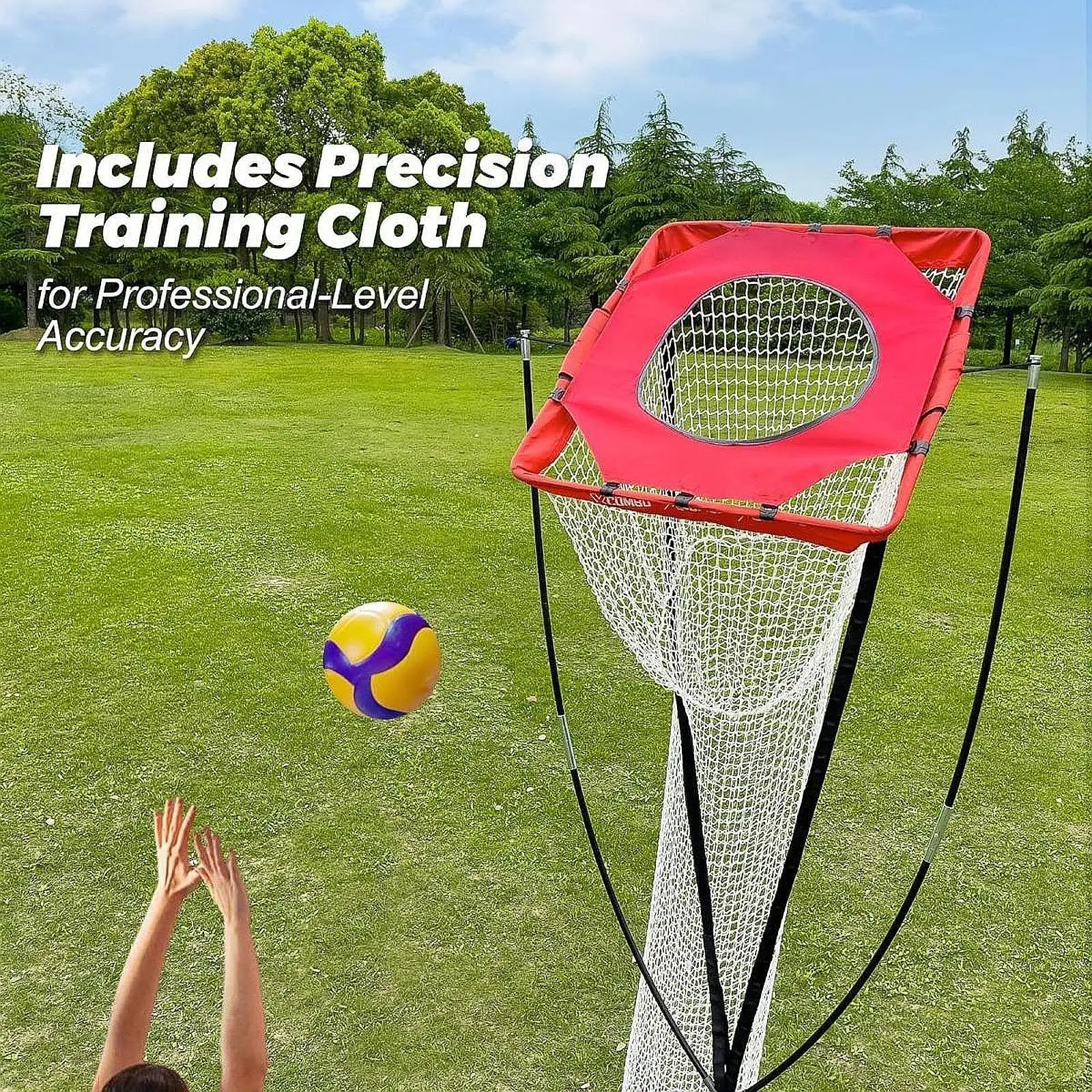 Volleyball Setter Trainer Net Portable with Target Hoop Adjustable Height for Indoor Outdoor Practice Backyard Park Family Game