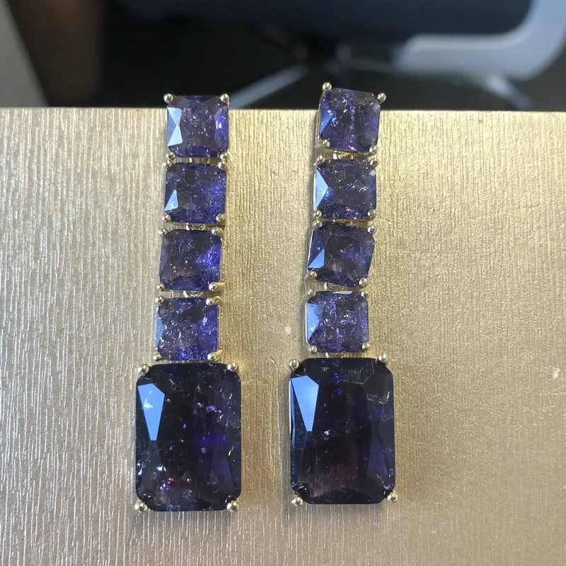 

Bilincolor Trendy Purple Ice Cracked Cubic Zirconia Earring for Women Wedding Jewelry Gift