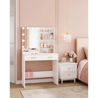 Table de maquillage avec ampoule, table de maquillage avec 4 étagères ouvertes et 2 compartiments, 2 tiroirs, pour chambre à coucher, salon 2