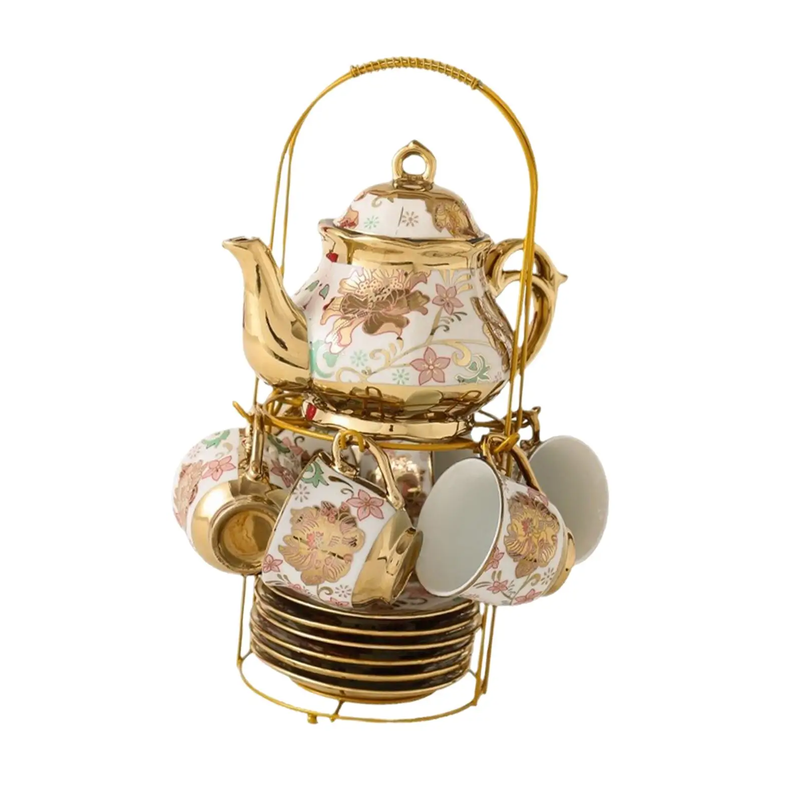 Porcelain Tea Set Coffee Cup Teacup With Saucer Spoons Teapot and Storage Rack Afternoon Tea Cup Set For Party Dining Room