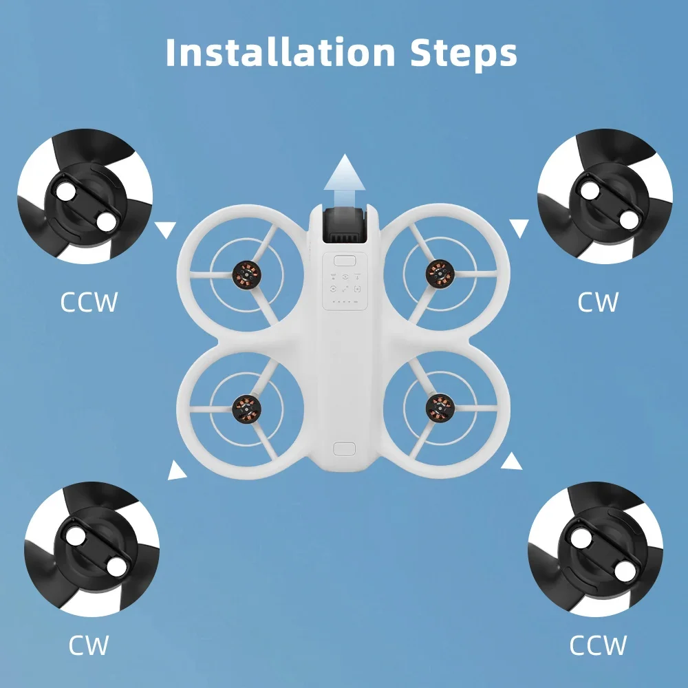 Vue d'ensemble du lot de 4 hélices de drone 2 pales, emballage inclus