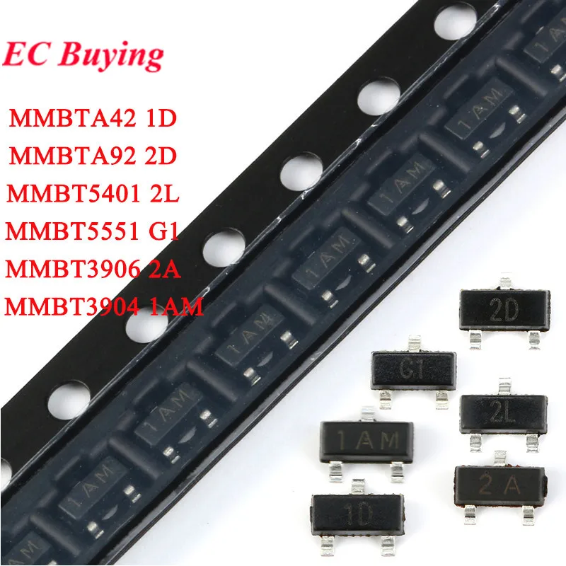 MMBT3904 1AM MMBT5551 G1 MMBT3906 2A MMBT5401 2L MMBTA42 1D MMBTA92 2D SOT-23 SMD Transistor Triode 100pcs/lot bjt transistor transistors kit mosfet transistor