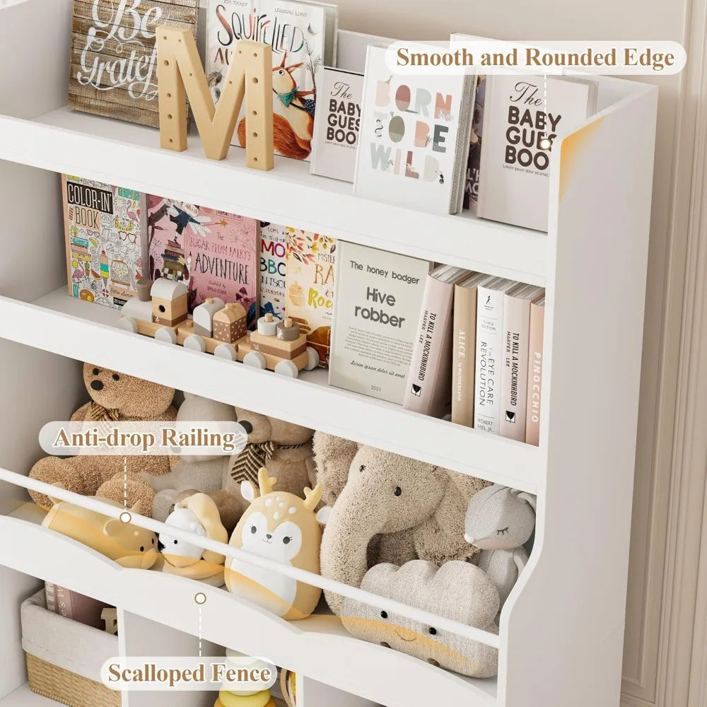 55.3" H Kids Bookshelf with Toy Storage Organizer, Tall Book Shelf with 3 Movable Toy Storage Bins, Large Kids Bookcase 6