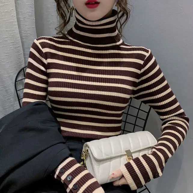 

Women Winter Warm Sweater Turtleneck Pullovers Fashion Female Casual New 2023 Long Sleeves Pullovers Korean Tops New V58