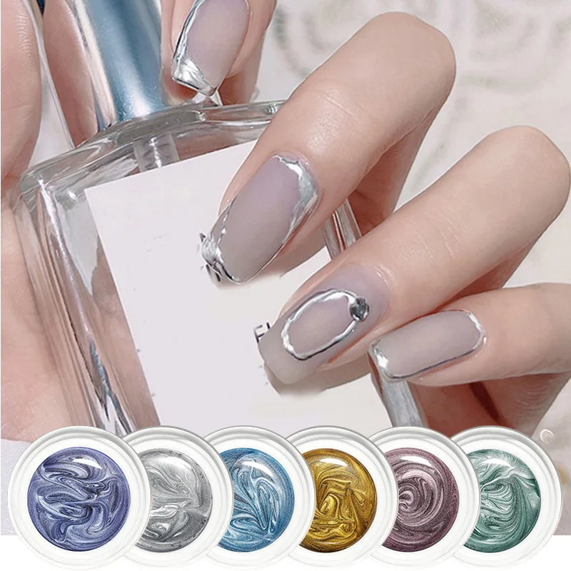 

Metal Effect Nail Gel Painted UV Phototherapy Glue Gold and Silver Drawing Waterproof DIY Glue Nail Polish Design