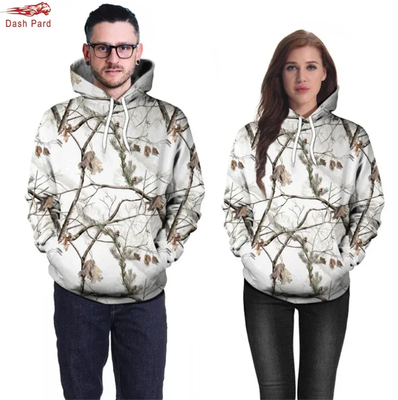 Man or Women Hoodies Tree 3D Digital Printing Sweatshirt Snow White pine camouflage Camping Hunting Coats Jackets