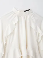 Spring And Summer Women's Hot Girl Style Loose Layered Decorative Ruffled Stand Collar Long Sleeve Shirt - Image 4