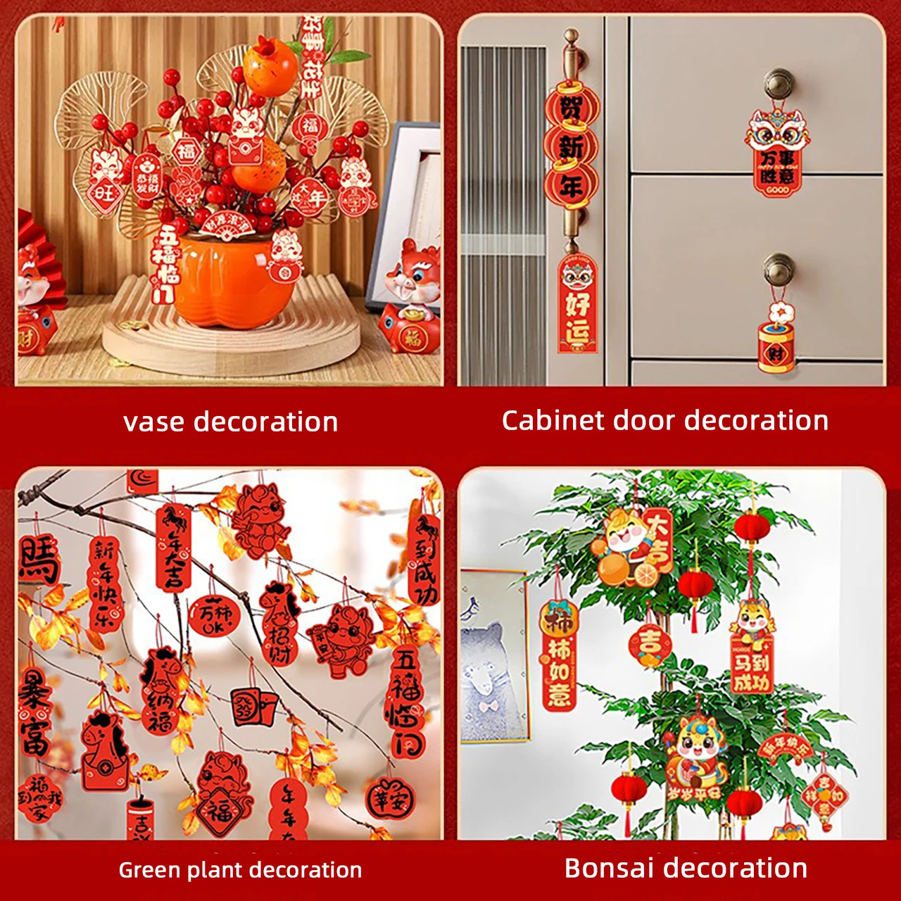 36pcs Cartoon New Year Greeting Cards Blessing Pendant Gift Card Red Hanging Tags 2026 Spring Festival Home Party Plant Decor
