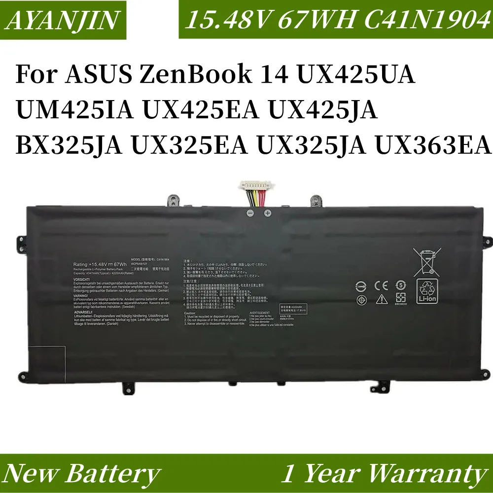 

New C41N1904 C41N1904-1 67WH Laptop Battery for ASUS ZenBook 14 UX425UA UM425IA UX425EA UX425JA BX325JA UX325EA UX325JA UX363EA