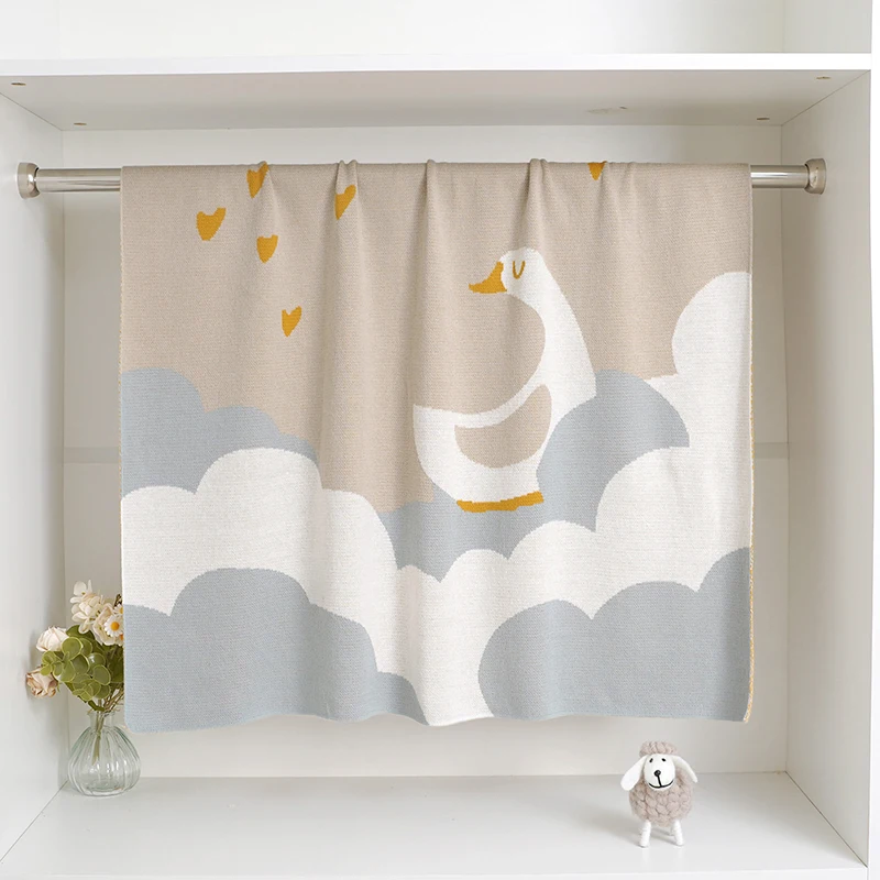Coperte per Neonati in Maglia, 100*80CM, per Culla e Passeggino, con Simpatico Cartone Animato Oca, Morbidissime