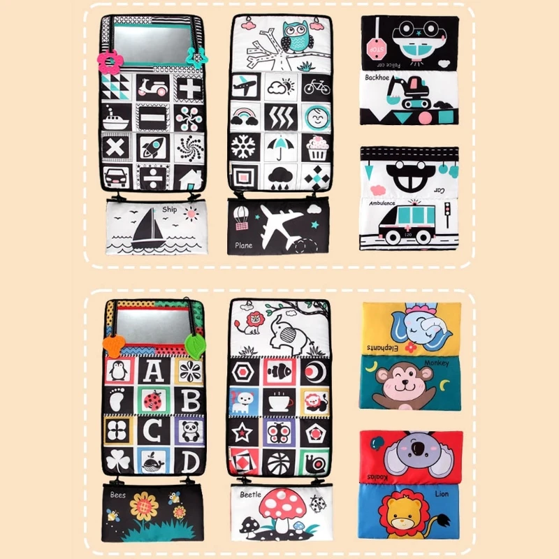 

Развивающая сенсорная игрушка RIRI 2 в 1, черно-белое высококонтрастное тканевое зеркало-книга