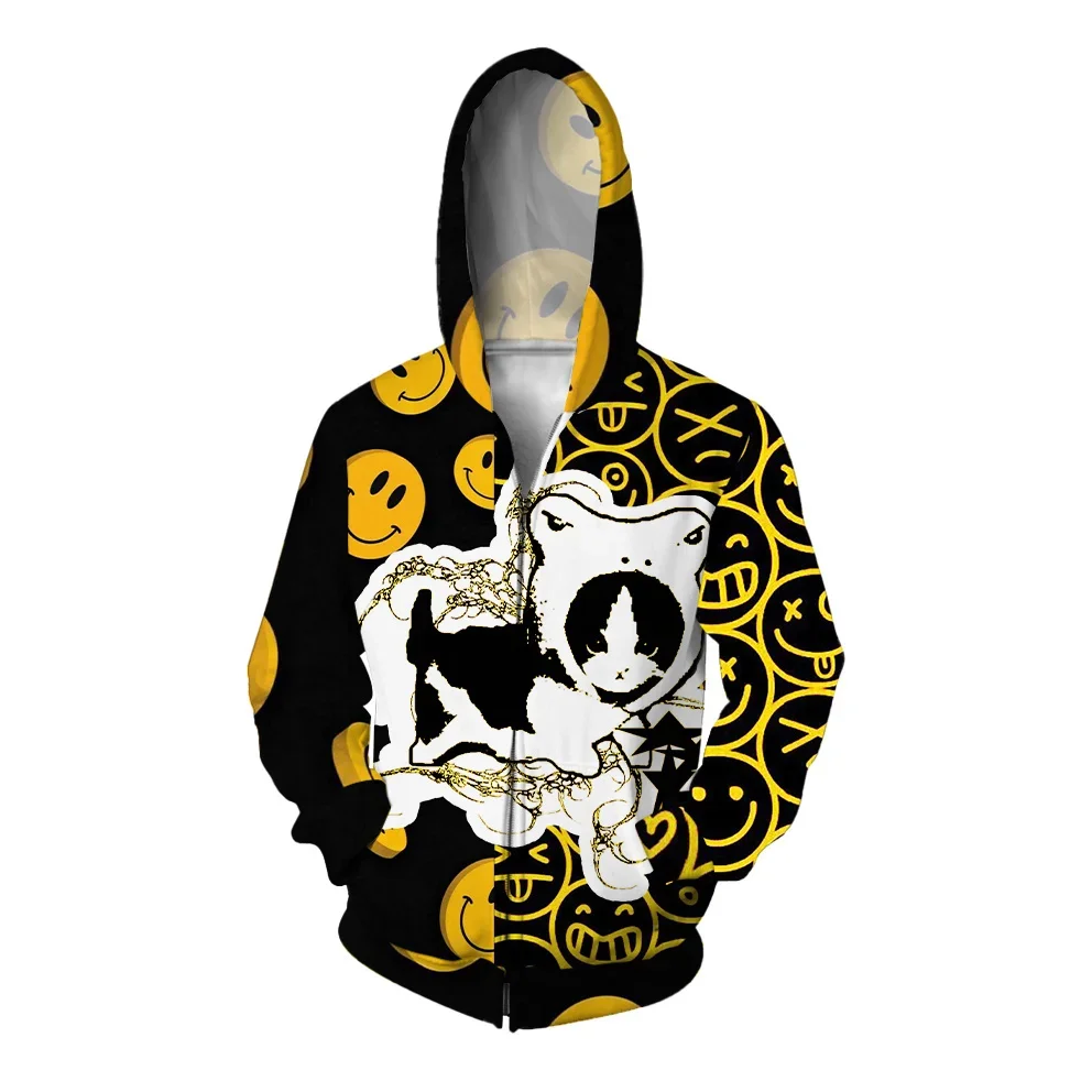 Ropa de otoño para hombre, ropa Y2k, sudadera con capucha y cremallera, sudadera holgada con capucha, sudadera con capucha y cremallera con estampado de gatito y zorro, sudadera nueva de moda