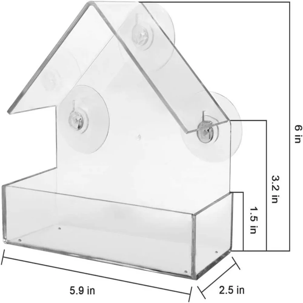 Acrylic Clear Food Feeding House Table Seed Peanut Suction Cup Glass Window Birds Hanging Feeder Birdhouse bird feeder