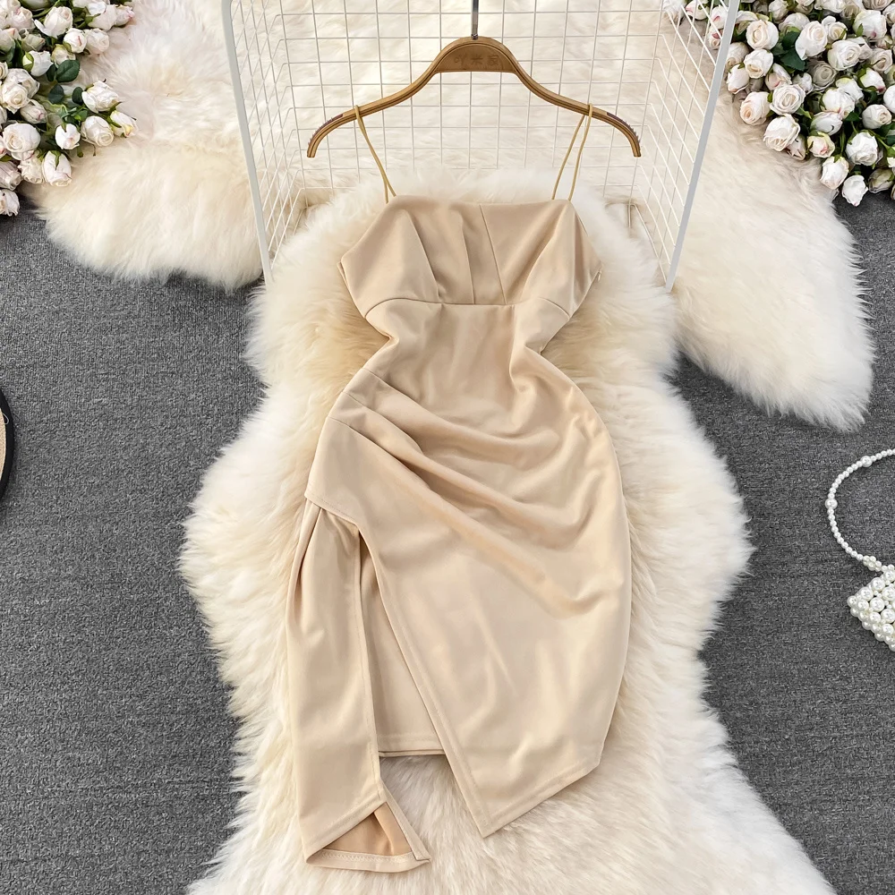 

2023 New Summer Light Mature Sexy Hip Wrap Dress Fashion Street Backless Irregular Suspender Dress French Girls Short Dress