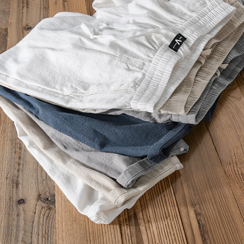 2024 wiosna lato nowe lniane spodnie Cargo dla mężczyzn na co dzień cienkie duża kieszeń spodnie Streetwear Men FY7101