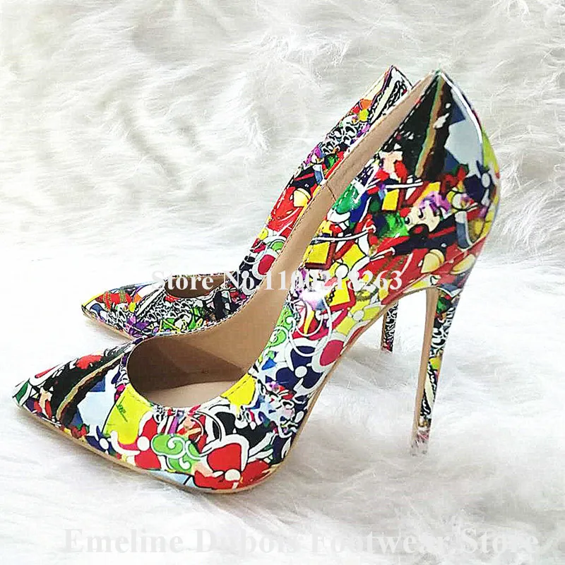 

Colorful Printed Pumps Emeline Dubois Sexy Pointed Toe Mixed-colors Stiletto Heel Shoes 8cm 10cm12cm Slip-on Dress Shoes