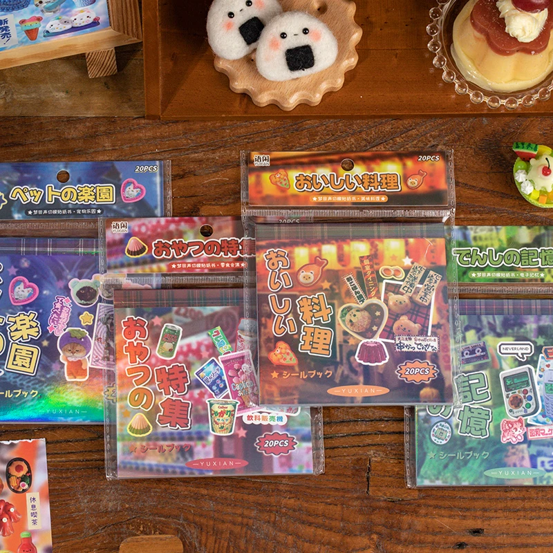 TRetro PET Sticker BookIANZI 20 Sheets PET Die cut Stickers book Retro Cartoon Decorative handmade Scrapbooking Material Japanese Stationery Supplies 6