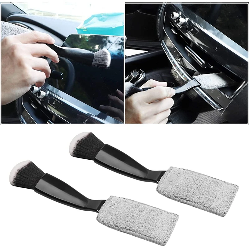 

2Pack Double Head Brush Car Air Vents Dashboard Screen Clean Brush For Car Clean,2 In 1 Car Interior Duster, Black