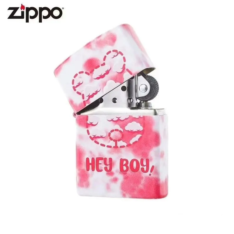 Zippo Accendino Rosa Opaco "Hey Boy Sono La Tua Ragazza" Cute Cartoon Painting Collezione Antivento In Scatola