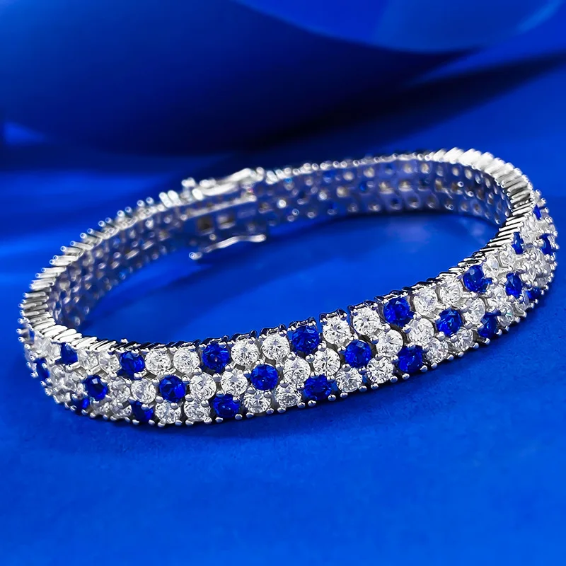 

Charm Sapphire Moissanite Bangle Bracelet 100% Real 925 Sterling silver Wedding Bracelets For Women Bridal Promise Party Jewelry