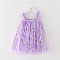 Robe d'été à bretelles pour petites filles, sans manches, imprimé marguerite, ligne a, en Tulle, jupe de princesse, vêtements mignons pour fête d'anniversaire pour enfants 4