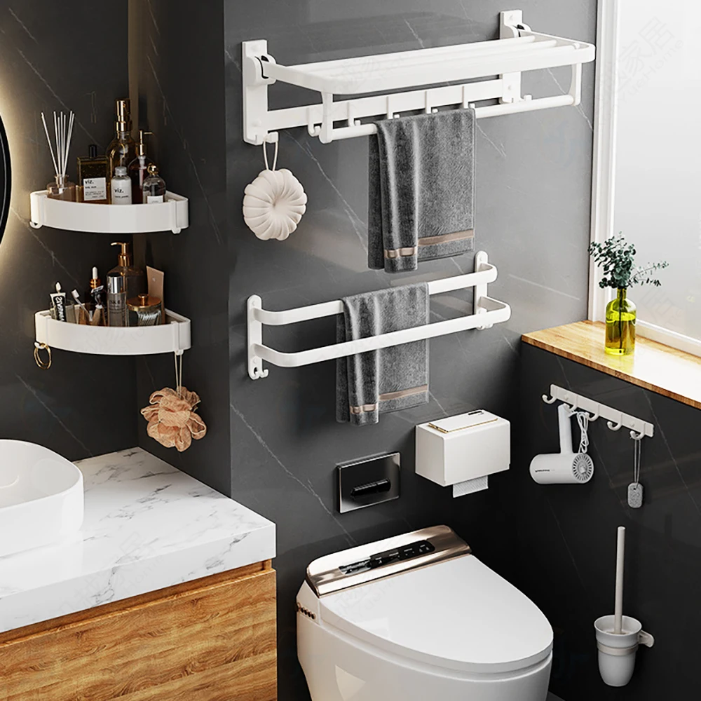 Bathroom Shelf Towel Rack Hooks | Towel Rack Bathroom Wall Mounted - Towel  Racks - Aliexpress