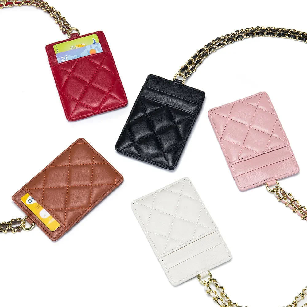 Badge Holder with Quilted Genuine Leather Keychain Wallet Neck Lanyards with Swivel Hook for Card Neck Lanyard for Office Staffs
