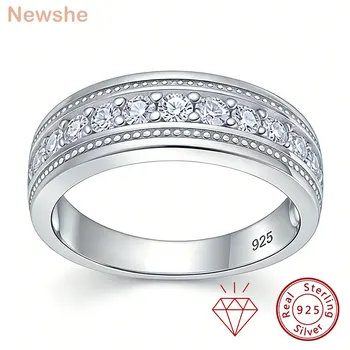 Newshe Solid 925 Sterling Silver GRA Certified Moissanite Rings Half Eternity Brilliant Round Imitation Diamond Fine Jewelry 1